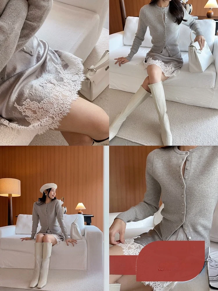 

Lowey Boudoircore Lace Trim Splicing Creased Acetate Asymmetrical High Waist Skirt Ele Commute Sle Ciwalk Fi Tail