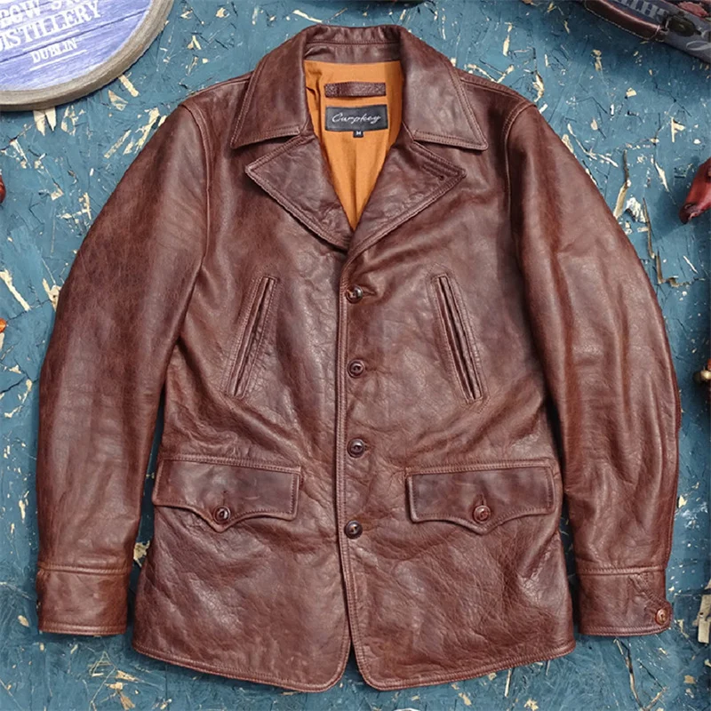 switchyard Free shipping.quality Japan style genuine leather jacket.Vintage brown horsehide coat.Men plus size leather cloth