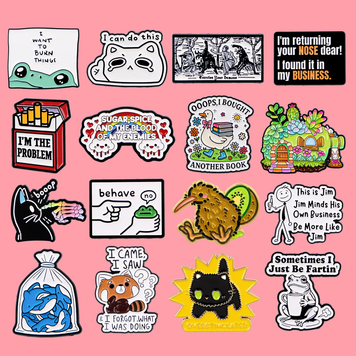 Divertido Pin Esmaltado de Mano de Esqueleto de Gato Negro, Lindos Broches de Rana, Kiwi, Pájaro y Pato, Insignias de Solapa de Moda, Joyería, Accesorios de Regalo para Amigos