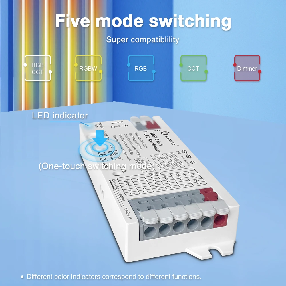 GLEDOPTO WiFi&Bluetooth 5 in 1 LED Strip Controller 20A RGBCCT RGBW RGB CCT WWCW Dimmer Work with Tuya Smart Life App Control