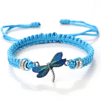 Handmade Blue Dragonfly Bracelets For Women Bohemian Charm Sweet Animal Pendant Braided Bracelet & Bangle Men Lucky Jewelry Gift