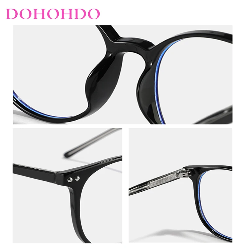 DOHOHDO Large Frame Round Glasses Women Retro TR90 Optical Men Eyewear Glasses Frame Classic Anti Blue Light Eyeglasses Computer