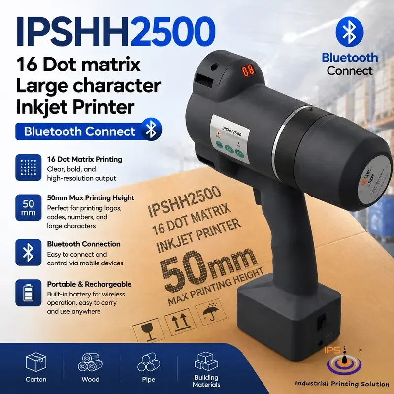 HCY IPS-HH2500 50mm Portable Dots matrix Big Large Character Handheld Printer Inkjet Printer for Plastic Bag Cement Bag