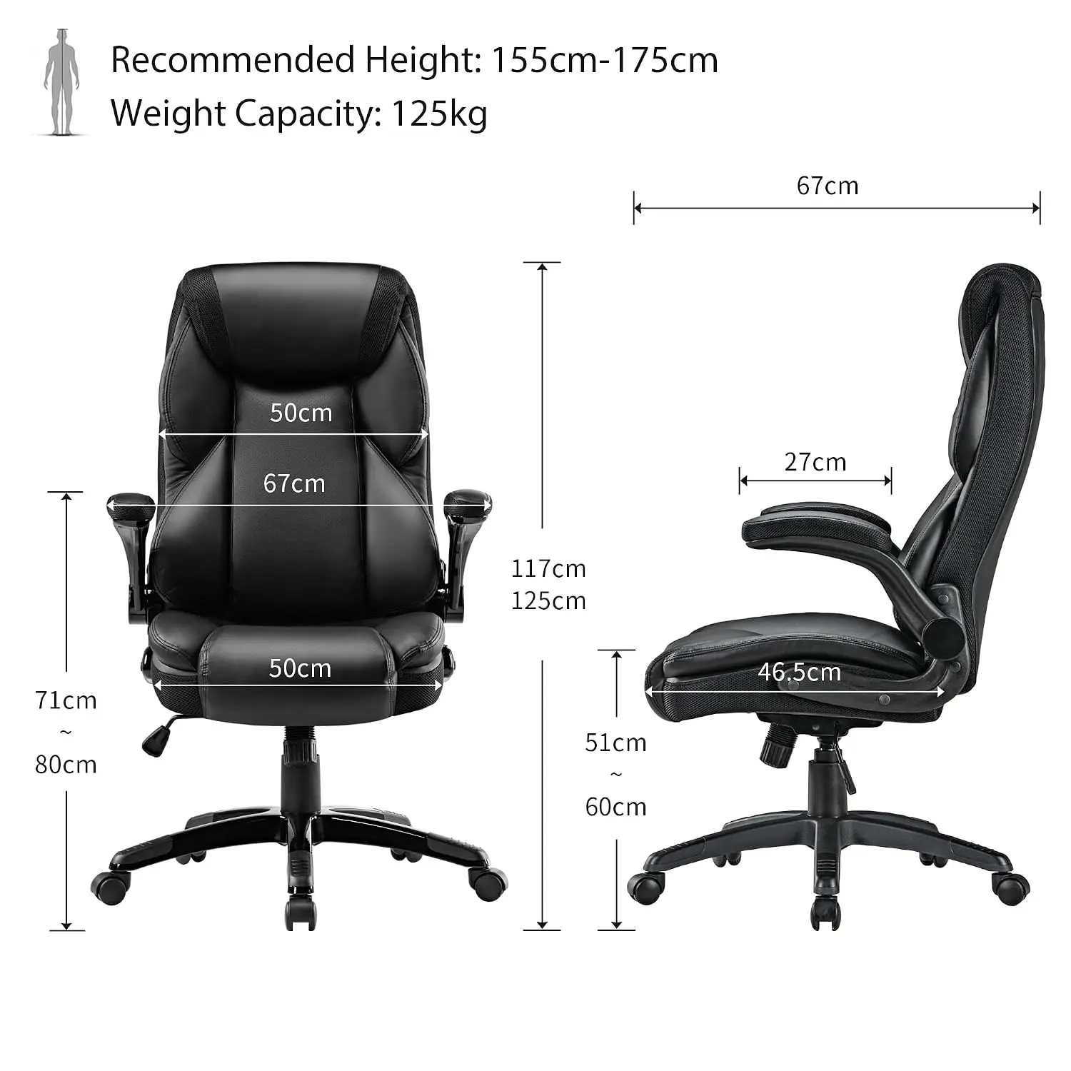 PU Leather Executive Office Chair Ergonomic High Back Flip Up Arms Headrest Wheels Home Office Computer Desk, Customized