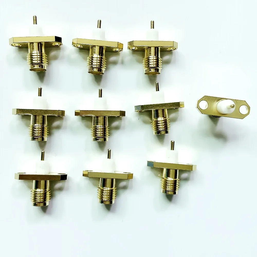 

10/100pcs SMA Female 2-hole Flange PTFE Solder Panel Mount Adapter RF Connectors Str