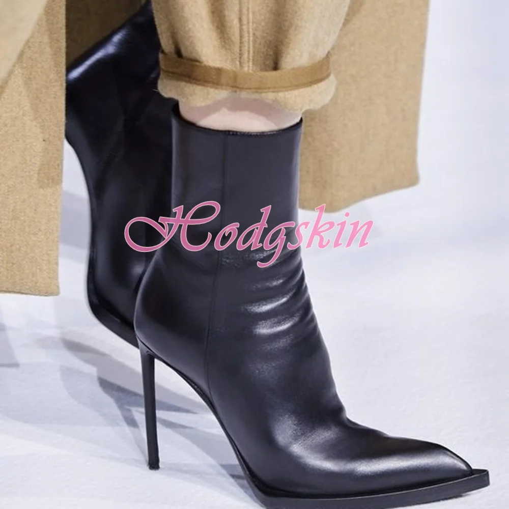 Stiletto Heels Ankle Boots Solid Black Super Pointed Toe Women Sexy Shoes Side Zipper Leather Apring Autumn Party Dress Designer