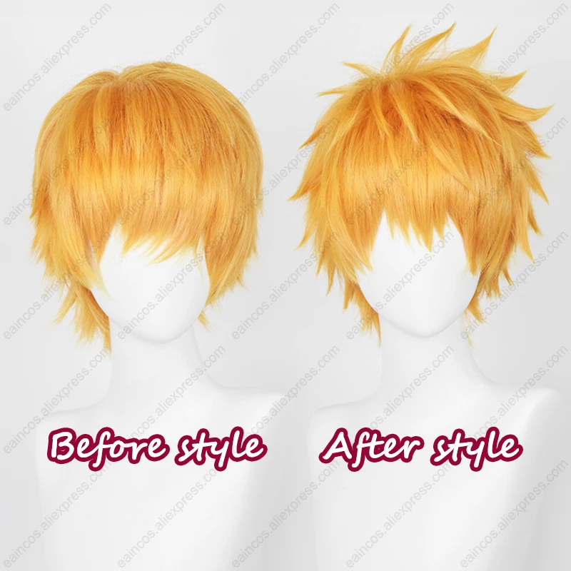 Anime Kurosaki Ichigo Cosplay Wig 30cm Orange Short Hair Heat Resistant Synthetic Wigs Halloween Party