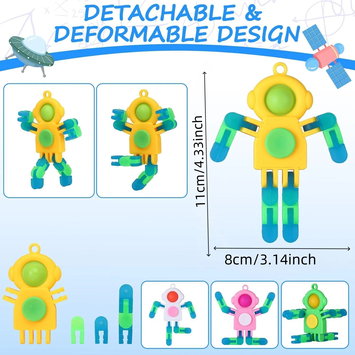 4 pièces Fidget Spinners en vrac, porte-clés d'astronaute déformable, jouets Fidget en vrac