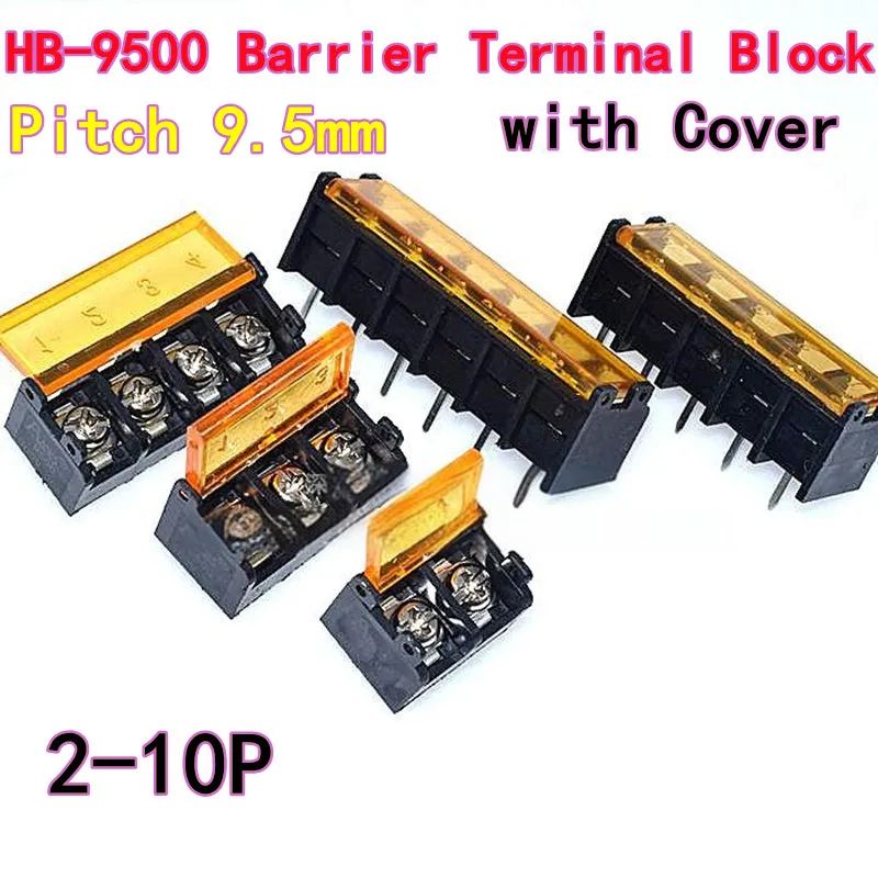 10PCS HB-9500 Barrier Terminal Block with Cover, Pitch 9.5mm; HB-2P/HB-3P/HB-4P/HB-5P/HB-6P to HB-10P