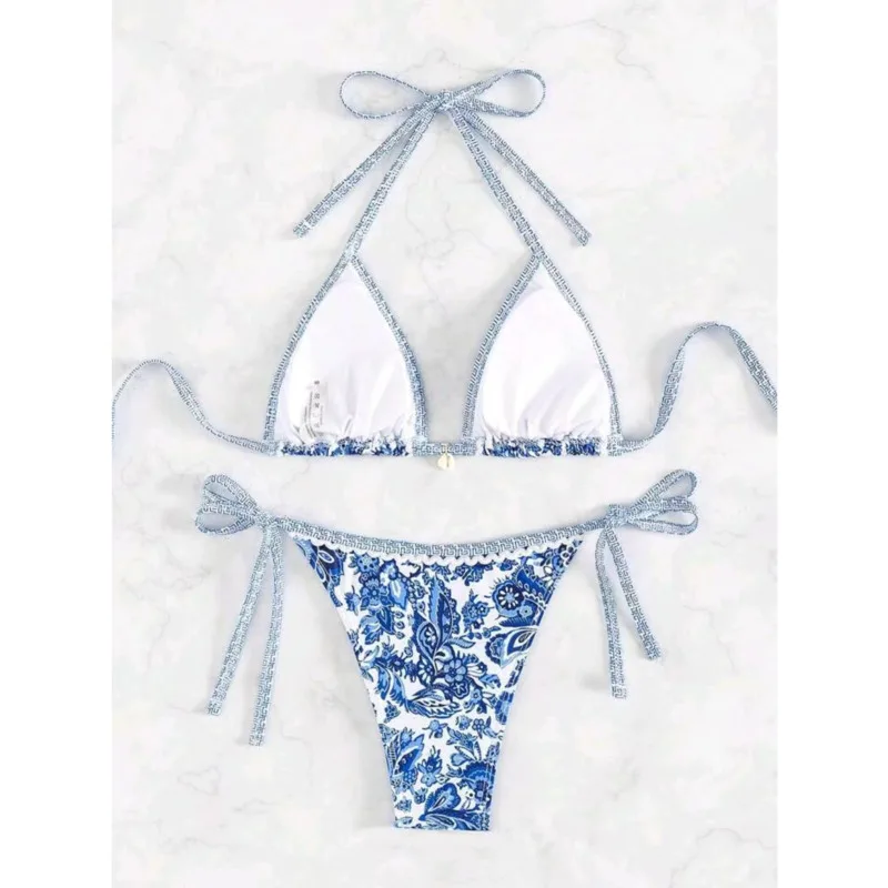 Micro Bikinis Sexy Women Swimsuits Swimwear Halter String Triangle Bikini Print Bathing Suit Beachwear Brazilian Biquini Female