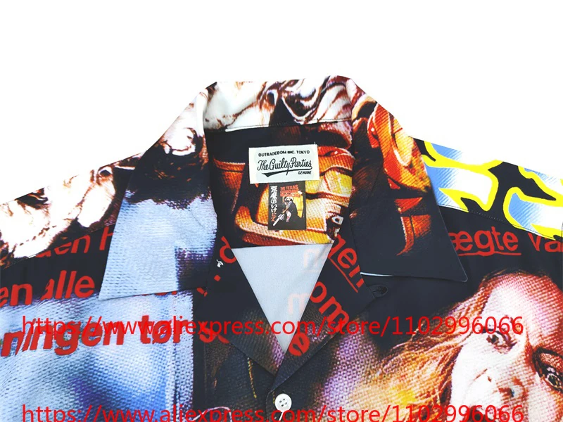 New WACKO MARIA Men's Multicolor Graffiti Art Print Short Sleeve Hawaiian Camp Collar Shirt High Quality Top