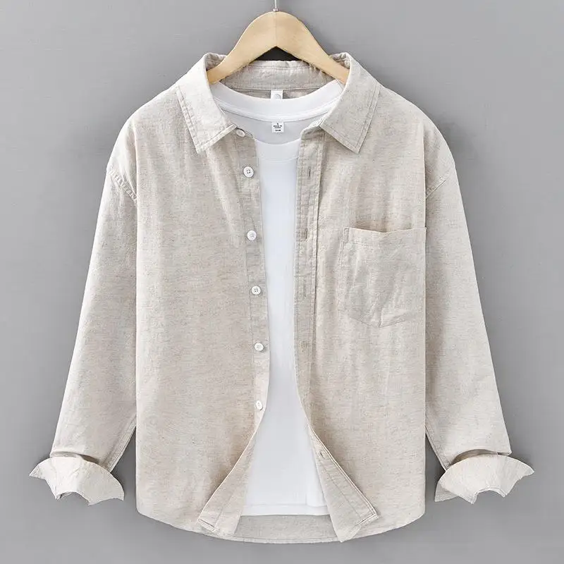 

Хлопково-льняной Long Sve irt, мужской дышащий влажный дизайн ng ket, повседневный Sle, чистый цвет, весна-лето, мода