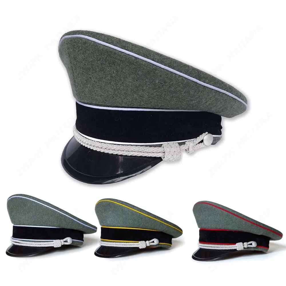 

WW2 Army Cap Collectibles Greyish-green Officer Large Brimmed Hats Woolen