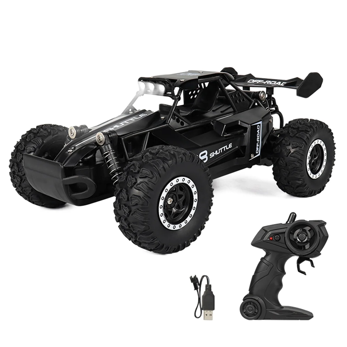 RC Car 1:16 2WD with LED Light 2.4G 20KM/H High Speed Off-Road Climbing Remote Control Car Toy Gifts Black