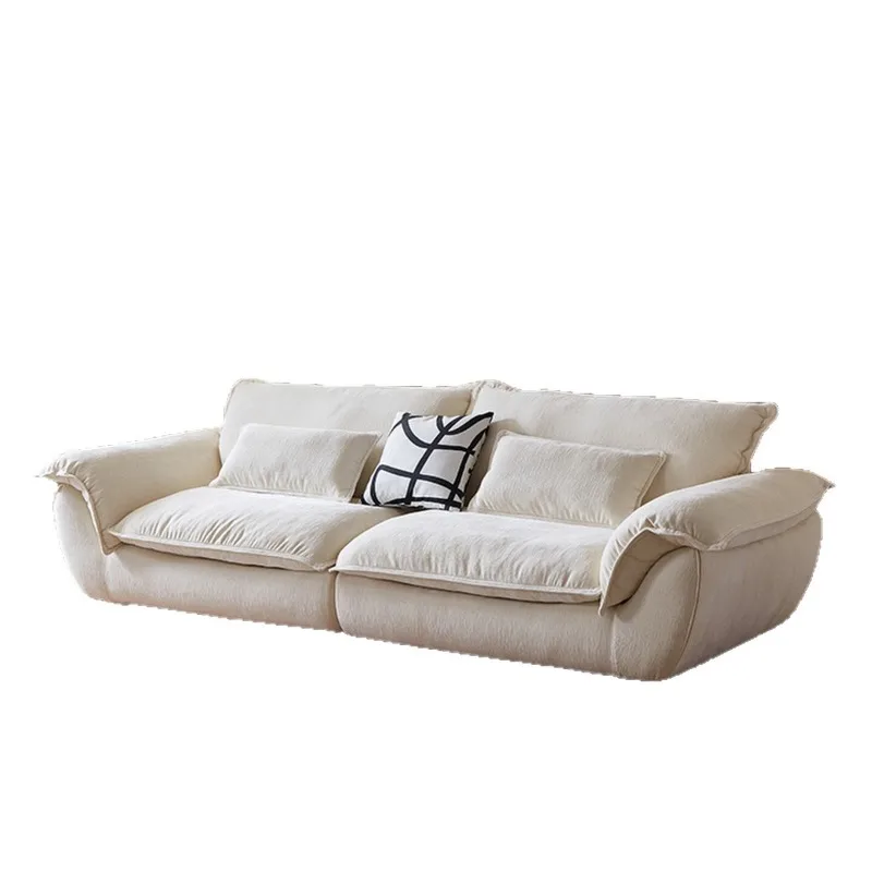 The sofa can be fully disassembled and washed, and the light French light cream style white fabric sofa