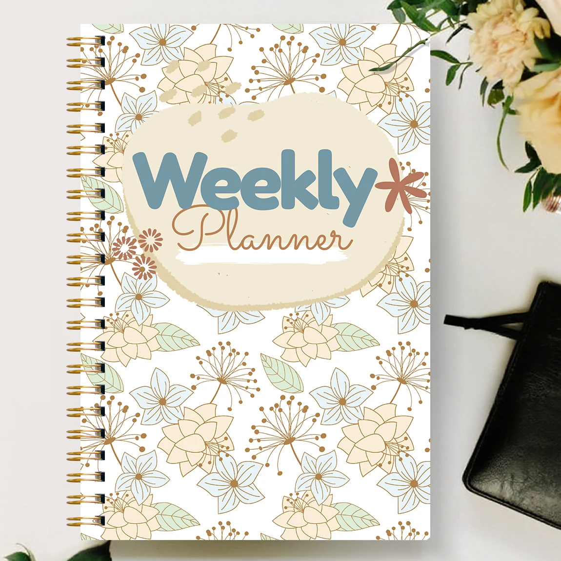 1PC Undated Weekly Planner Notebook, A5 Spiral Journal with Weekly Goals, To Do List & Habit Tracker, Floral Cover