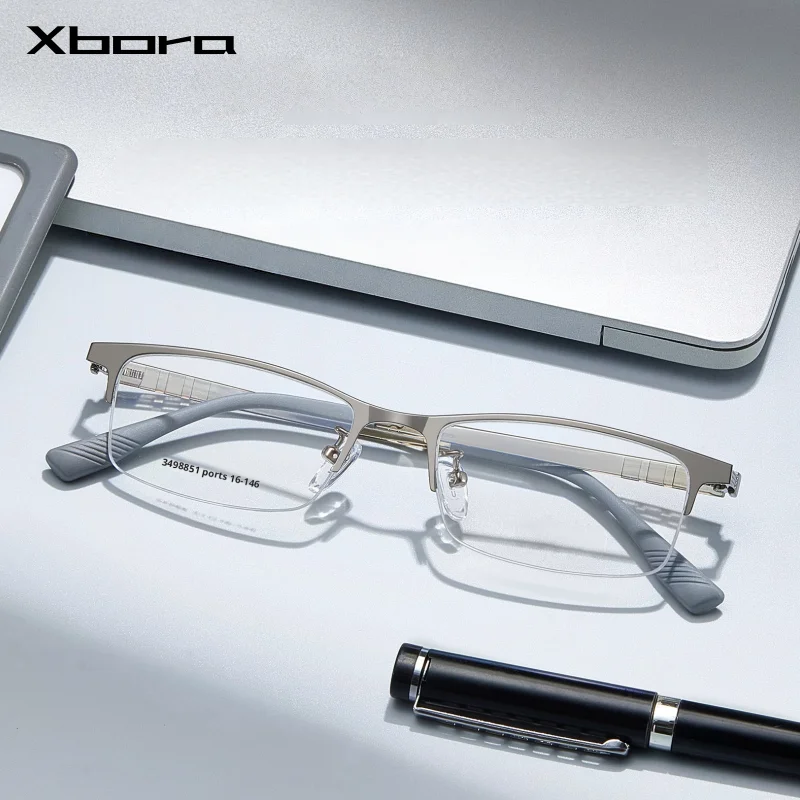 

XBORA Business Men's Half Frame Glasses Exquisite Design Luxury Fashion Ultra Light Optical Prescription Height 31 Eyeglasses 98