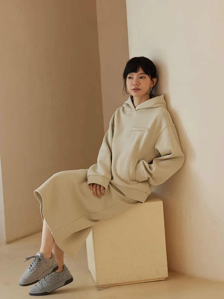 

​​Heavyweight Fleece Hoodie and Skirt Set Women Plush Loose Fit Two Piece Outfit Casual Comfort Winter​​