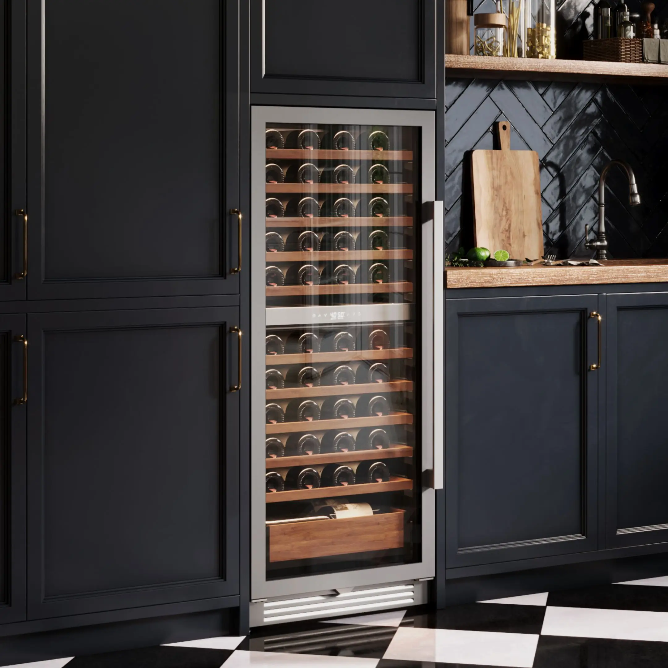90 Bottles Dual Zone Wine Cooler Fridge 275L Built-in Wine Refrigerator Dual NTC Sensor Electronic Temperature Control 5-18℃ ETL Energy Star Certified 41dB Low Noise Wine Cabinet for Home Bar Kitchen