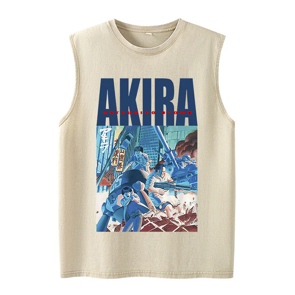 Japanischer Anime Akira Shotaro Kaneda Grafik-Print Gewaschene Tanktops für Männer und Frauen, Baumwoll-Ärmellose Westen-T-Shirts, Streetwear – Detail 6