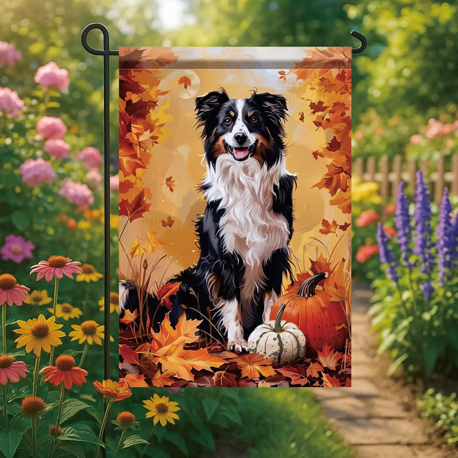 Thanksgiving Fall Garden Flag Australian Shepherd Dog Flag 12x18 Inch Double-Sided Pumpkin Leaf Yard Banner Autumn Outdoor D jjp