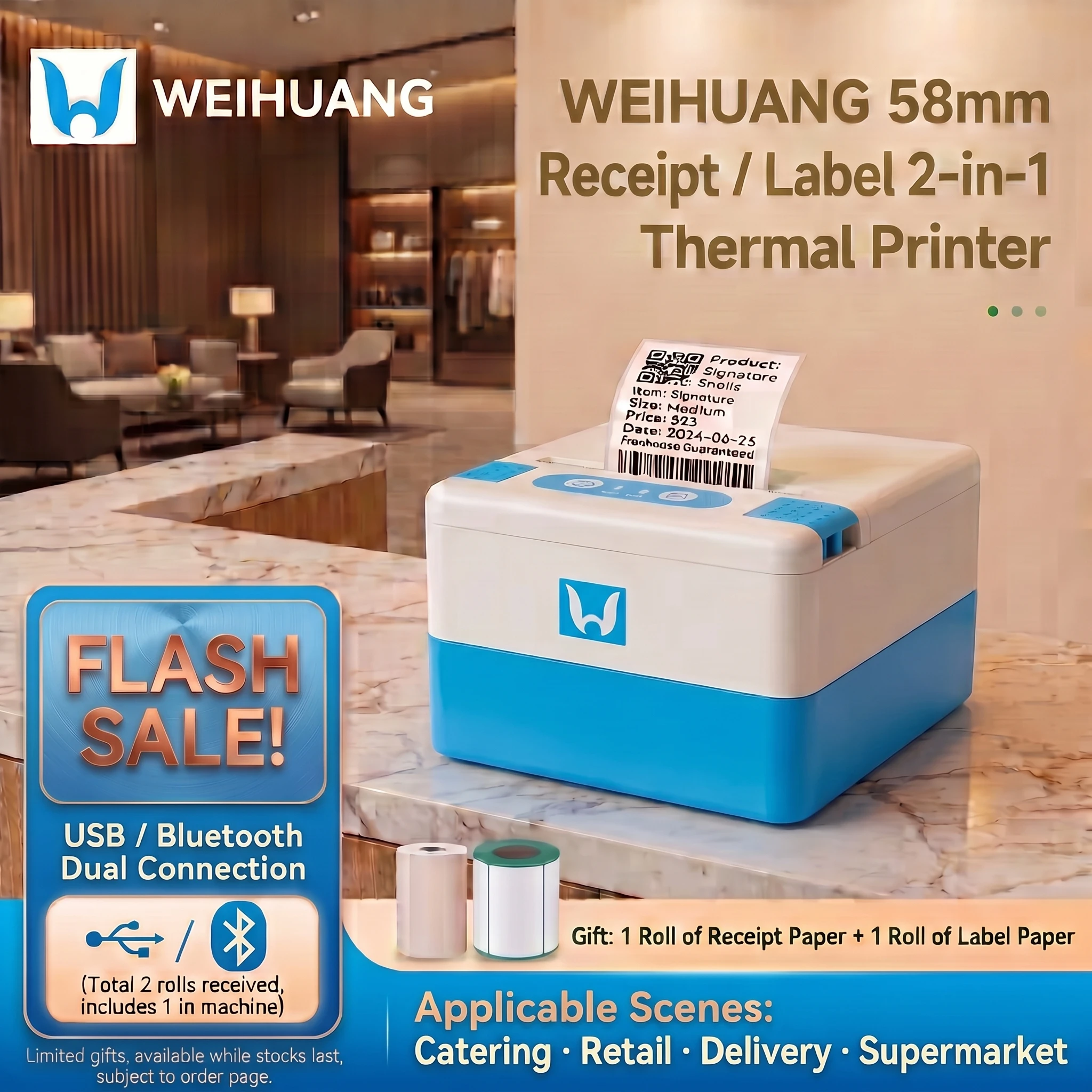 WEIHUANG P20 58mm 2 Inch Wireless Bluetooth Thermal Label Printer USB Mini Barcode Sticker Maker for Price Tag Small Business