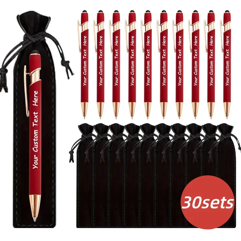 30Sets Customizable Ballpoint Pens with Rubber Soft Touch Personalized Advertising Promotional Gifts Hotel Conference Supplies