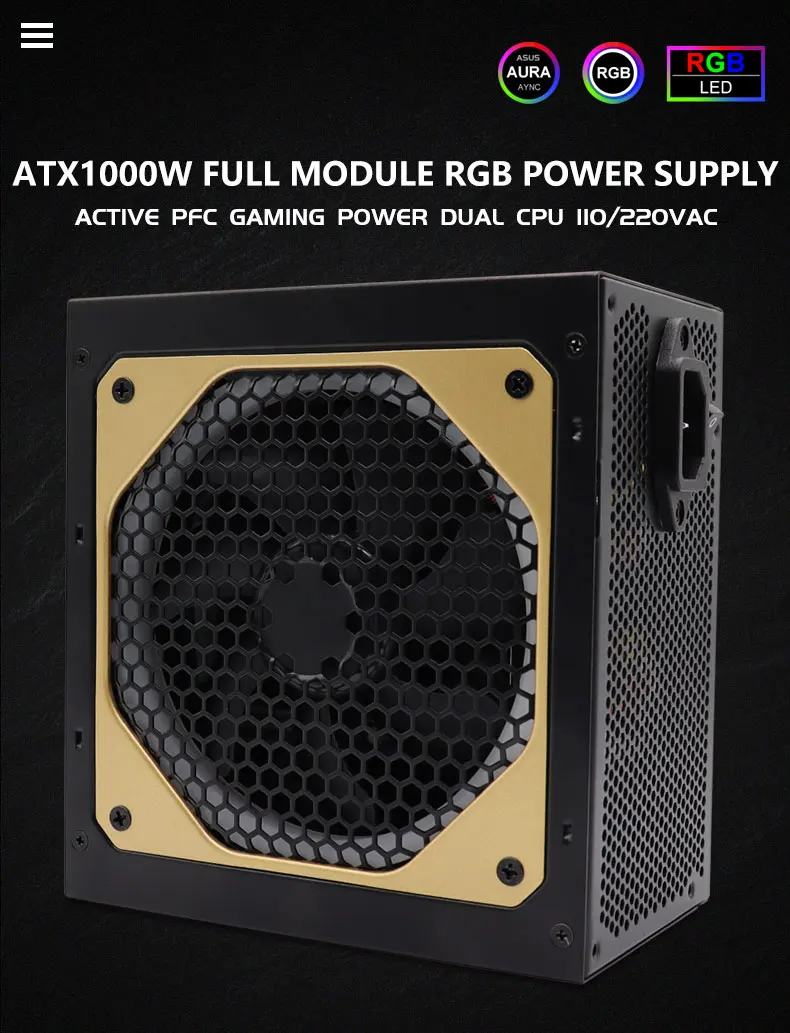 T.F.SKYWINDINTL NEUE Gold 1000W Computer Voll Modulare Netzteil Medaille Aktive PFC ATX Unterstützung 3070/3080/3090 GPU Karte – Detail 2