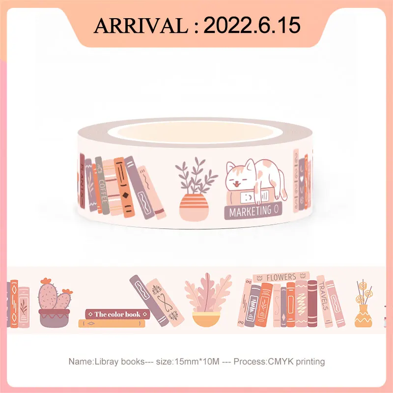 NEW 1PC. Decorative INS Style Library Books Japanese Paper Washi Tape Journaling Adhesive Masking Tape Cute Papeleria