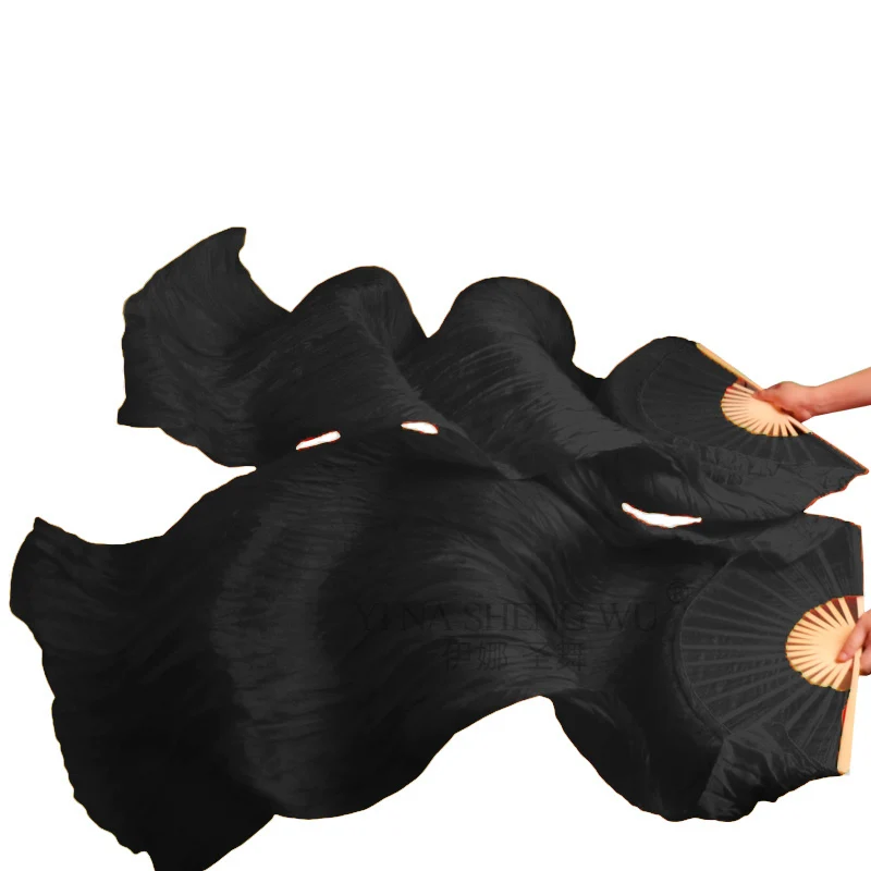 100% Natural Silk Fans Rayon Silk Fans Belly Dance Fans 1pc Left or Right Hand Black Color Belly Dancing Fans 180*90cm Handmade