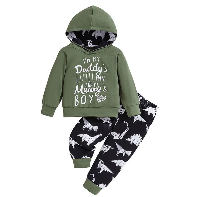 

Baby Boys Pants Set Long Sleeve Hooded Letters Print Hoodie with Dinosaur Sweatpants Infant Clothes