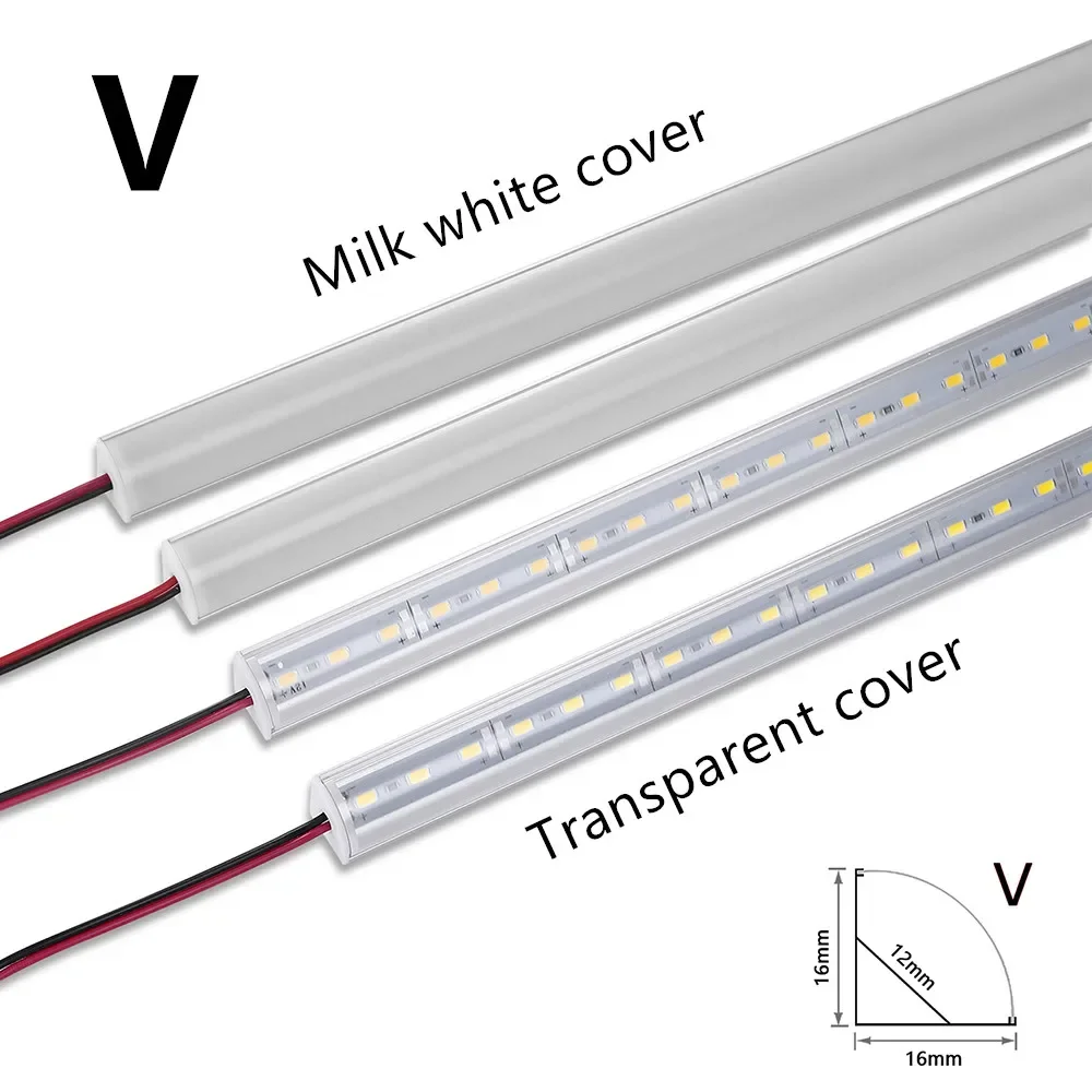 屋内照明用の平らなアルミニウムチャネルを備えた剛性ストリップ,UV字型,smd5730,36LED,50cm, 20インチ,12V DC,1〜20個