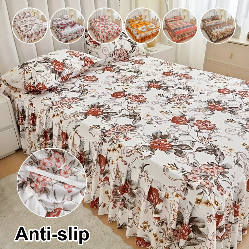 

Elastic Ruffled Floral Beds Skirt 1-Piece Bedding Set Soft Skin-Friendly Pillowcases for Elegant Bedroom Bedding Dormitory Decor