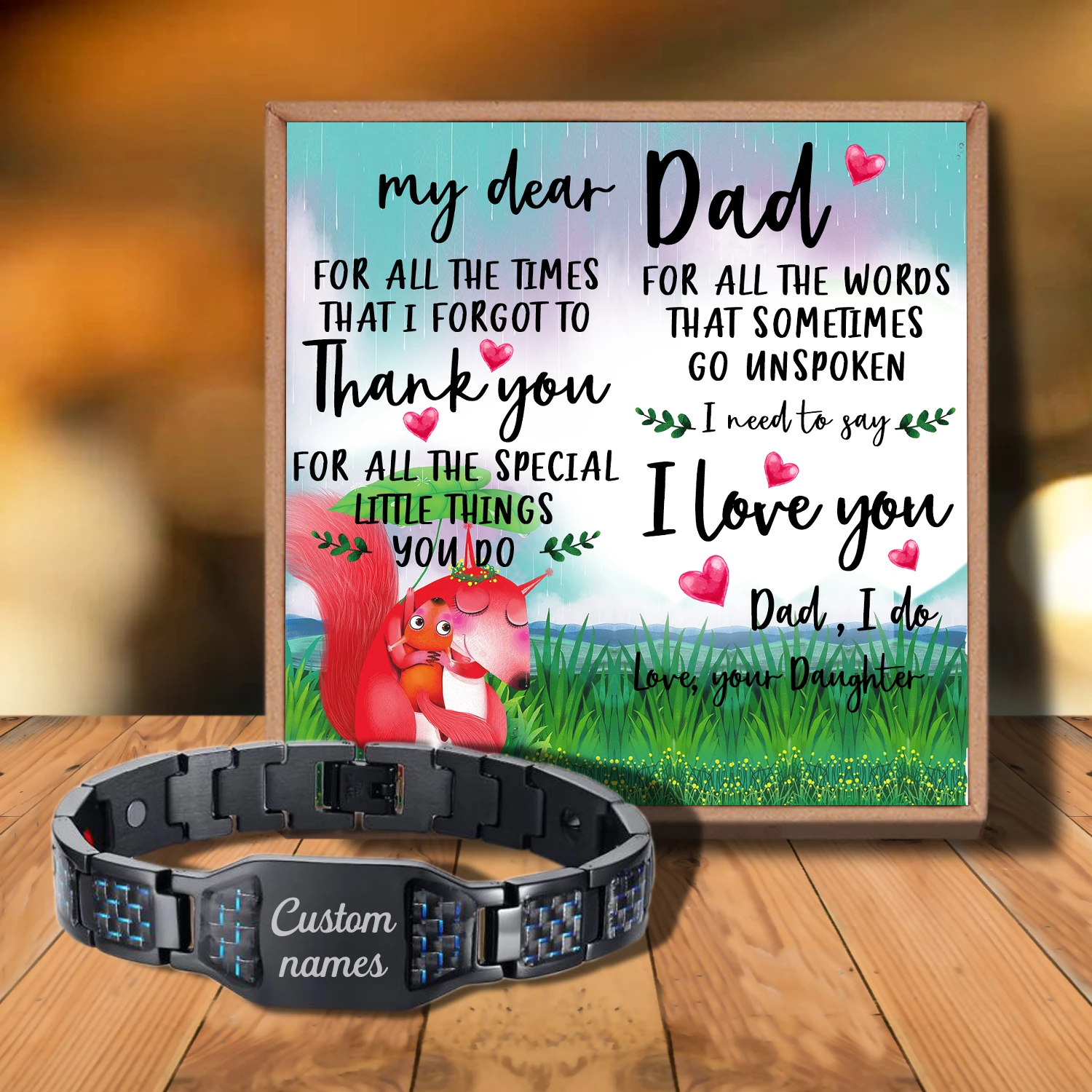 

Sac3205 To My Dear Dad Never Forget That I Love from Love Daughter Customizable Message Card Bracelet for Birthday Anniversary