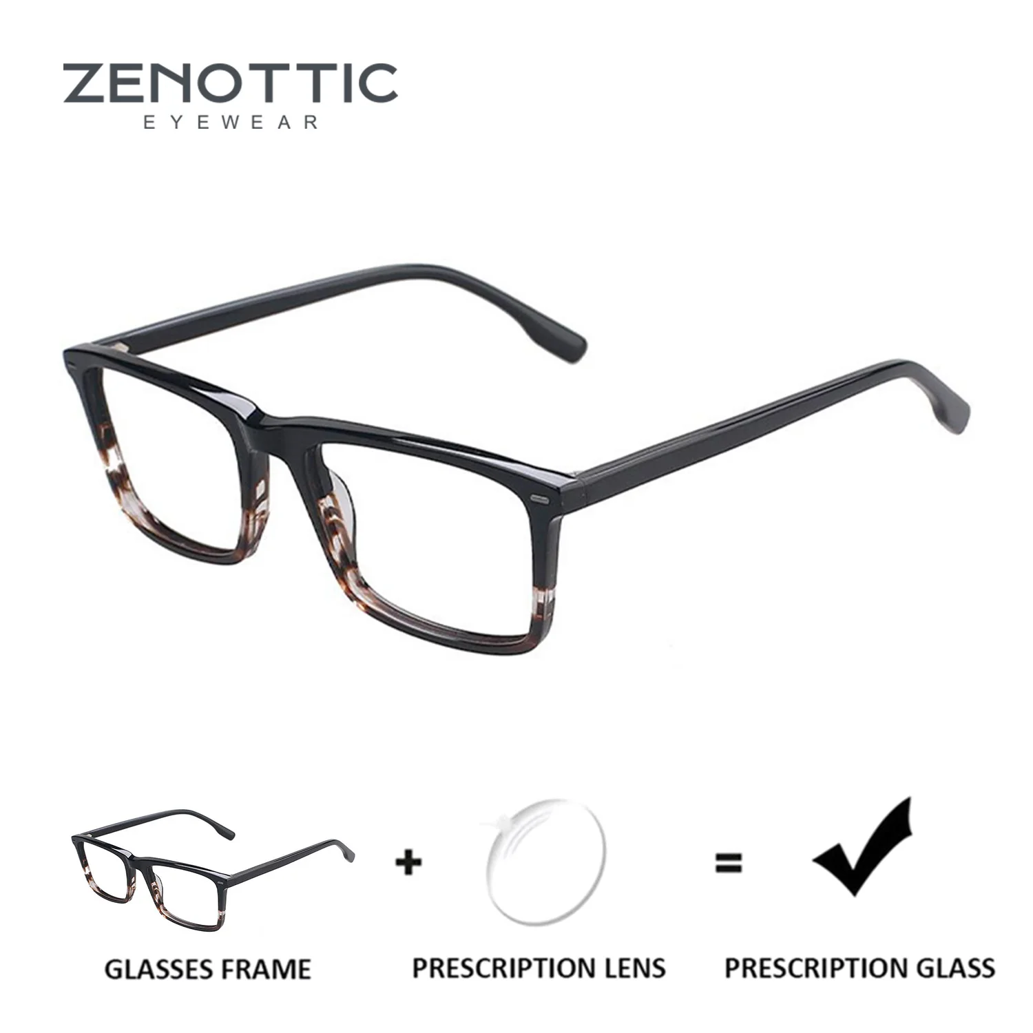 

ZENOTTIC Handmade Acetate Square Prescription Glasses for Unisex Trend Anti Blue Light Photochromic Optical Eyeglasses