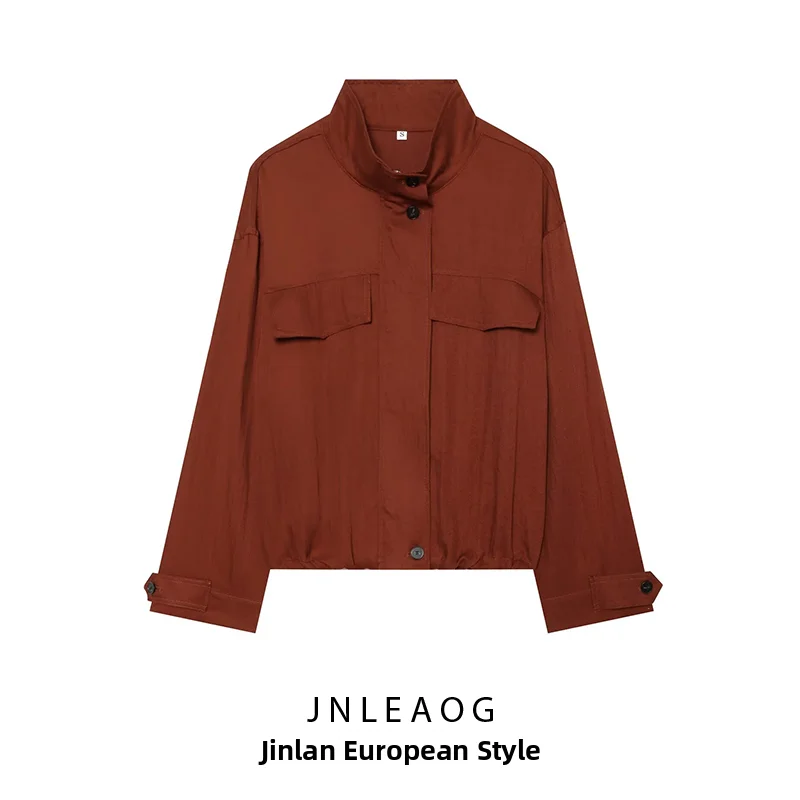 JNLEAOG Summer New Women's Fashion Versatile Design Chimney Collar Jacket Standard Fit Polyester Zipper Closure Ladies Coat