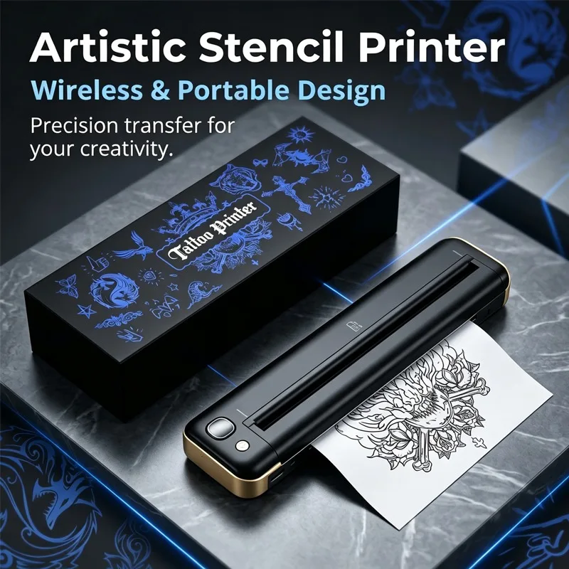Thermal Tattoo Stencil Printer Portable No Ink for IOS Android PC with 5 Sheets Transfer Paper Travel Friendly