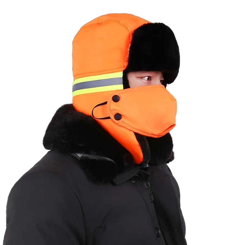 Cappello da cacciatore invernale con paraorecchie Berretto riflettente arancione e verde fluorescente per lavoro all'aperto, caccia, sci