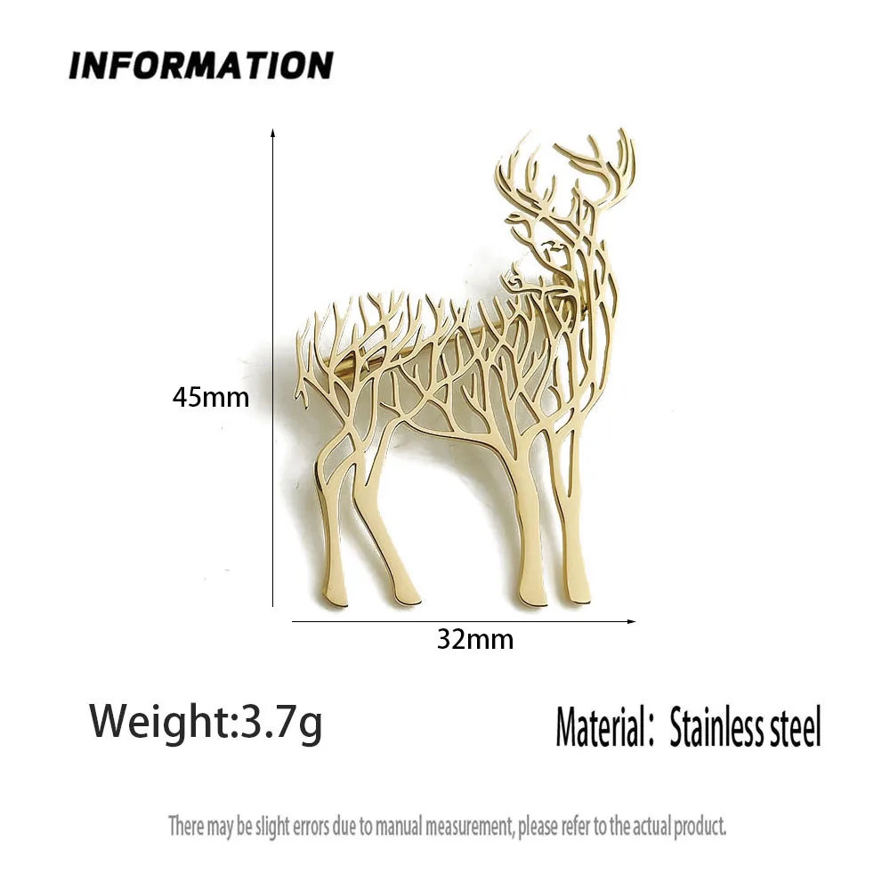 Original innovative branch sika deer hollow stainless steelGold-plated 18K brooch, suit lapel pin, waterproof formal fittings