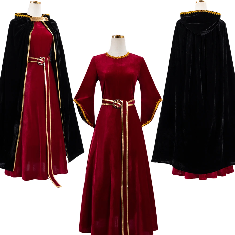Witch Mother Gothel Cosplay Costume Cartoon Villain Roleplay Red Dress Black Cloak Clothing Outfits Halloween Carnival Party