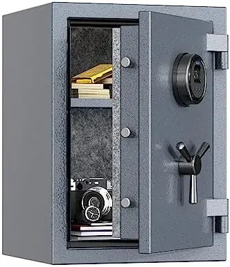 Deluxe Biometric Safe Box,Digital Fingerprint Fireproof Waterproof Safe with Touch Screen,Removable Shelf and 3 Spoke Safe Han