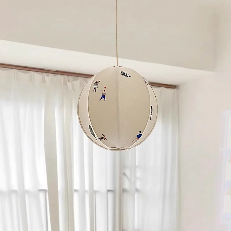 European Fabric Embroidery Pendant Light Children's Bedroom Eye Protection Study Restaurant Cafe Ball Indoor Hanglamps Woonkamer