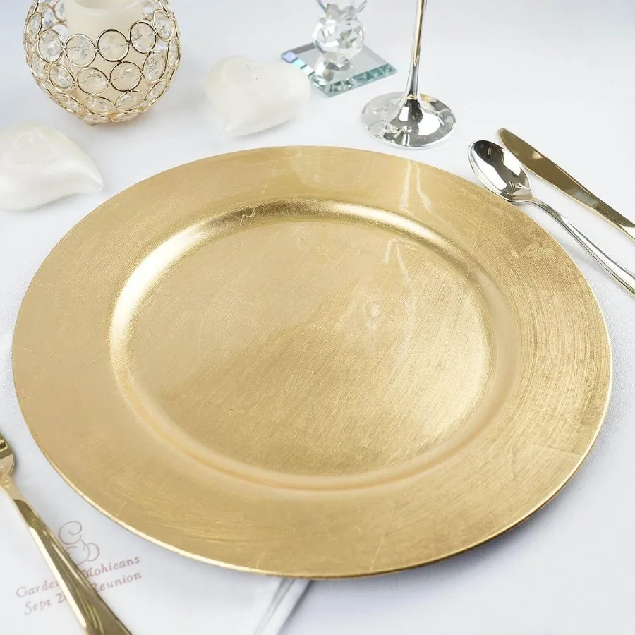 

13" Charger Plates Set of 24 Acrylic Gold Round Disposable Chargers Ideal for Dinner Party Wedding Bulk Events Catering Decorat