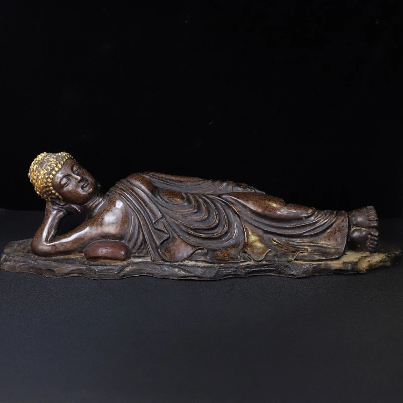 

Wooden tire rhino skin lacquered Buddha statue ornament is 82 cm long, 22 cm wide and 23 cm high.