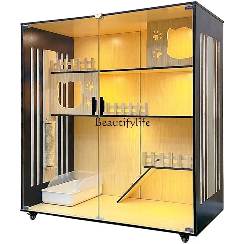 

FG44Cat Cage Villa Home Solid Wood Indoor Luxury Large Double Layer