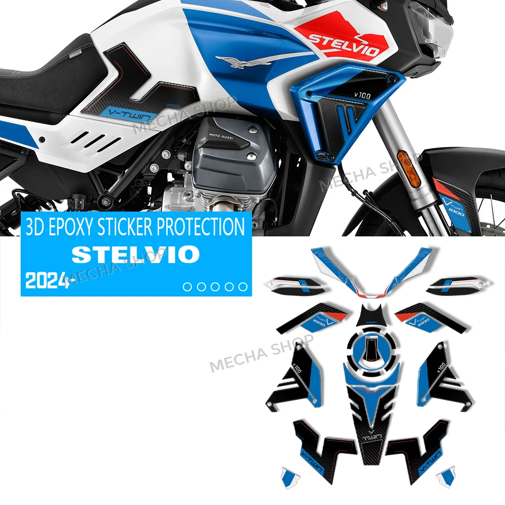 

For Moto Guzzi Stelvio V100 2024 2025 2026 Motorcycle 3D Epoxy Decal Protection Sticker Kit Tank Fuel Tank Cap Decal Accessories