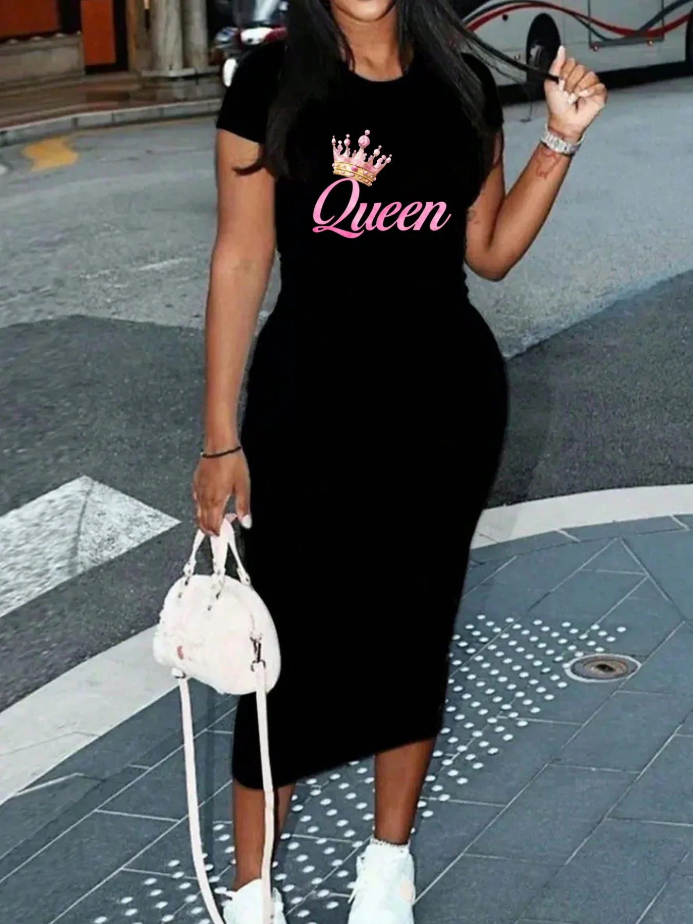 Summer women's fashionable  pattern print casual sexy slim fit short sleeved round neck T-shirt mini skirt