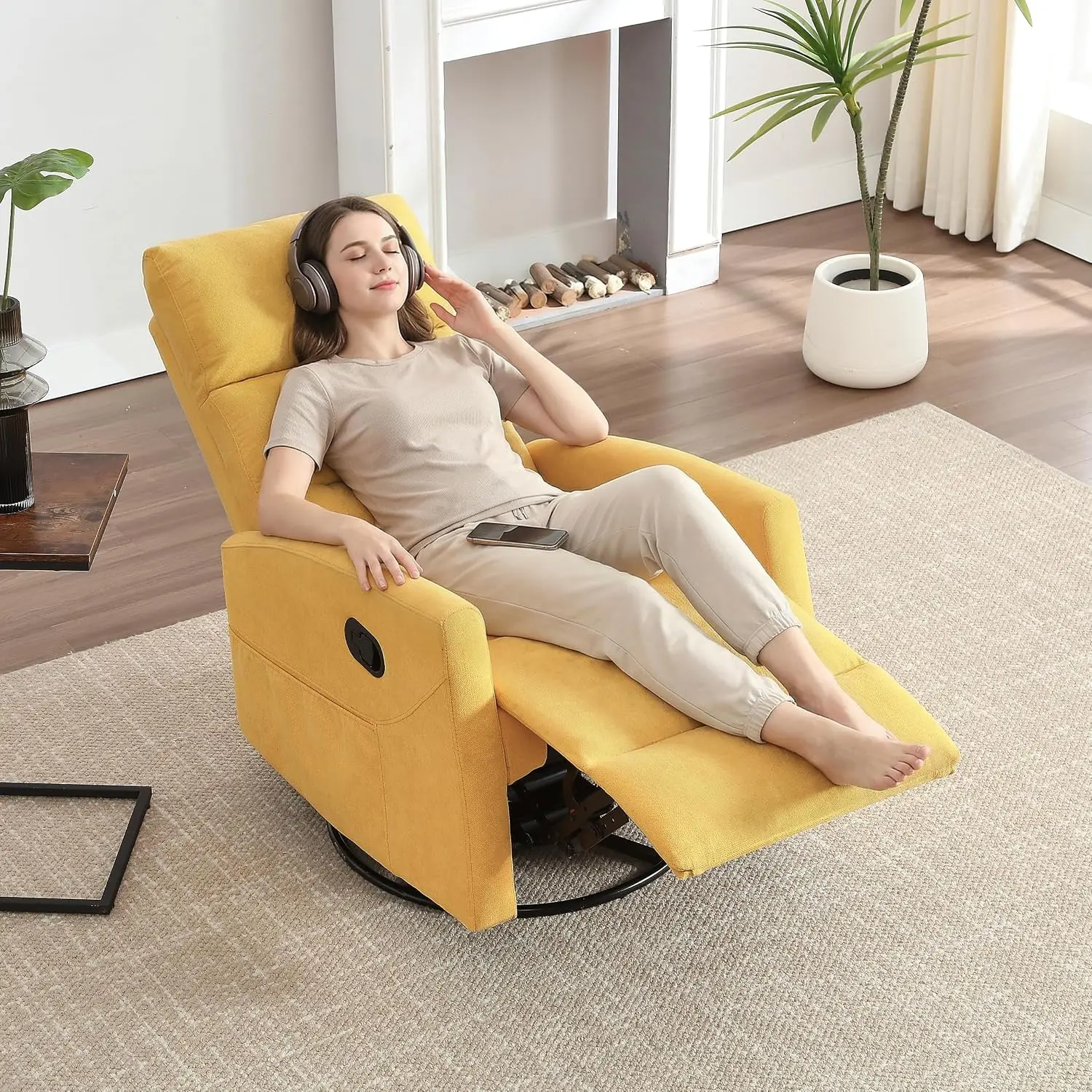 Manual Recliner 360° Swivel Glider Rocker 155° Recline Compact Fabric Small Space Nursery Bedroom Tool-Free Assembly, Customized