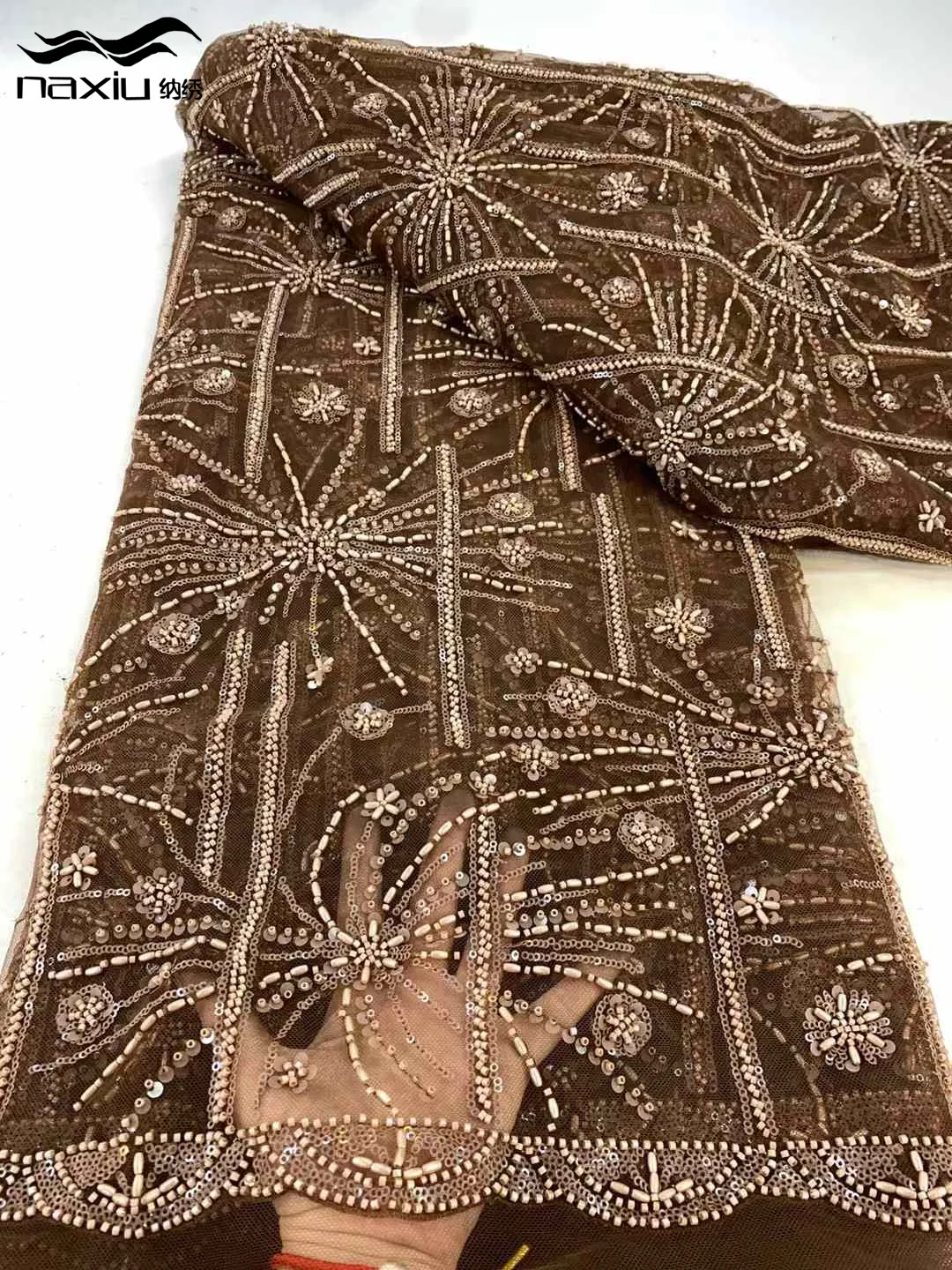 Madison 5 Yards High-end Heavy Beads Fabric 2025 Latest African Luxury French Sequins Groom Embroidery Lace Fabric For Dresses