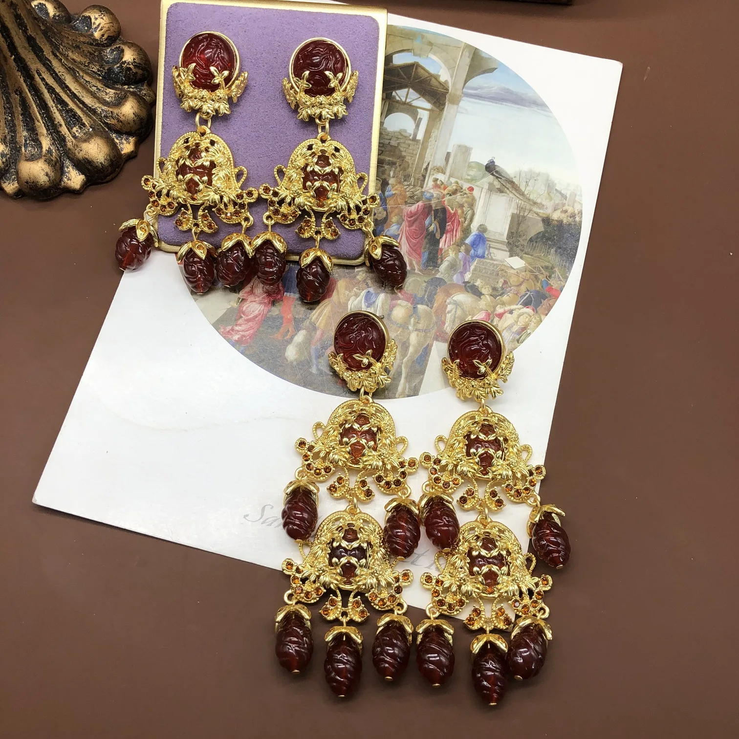 luxurious earrings ear clip necklace electroplating real gold  Fine workmanship earrings temperament